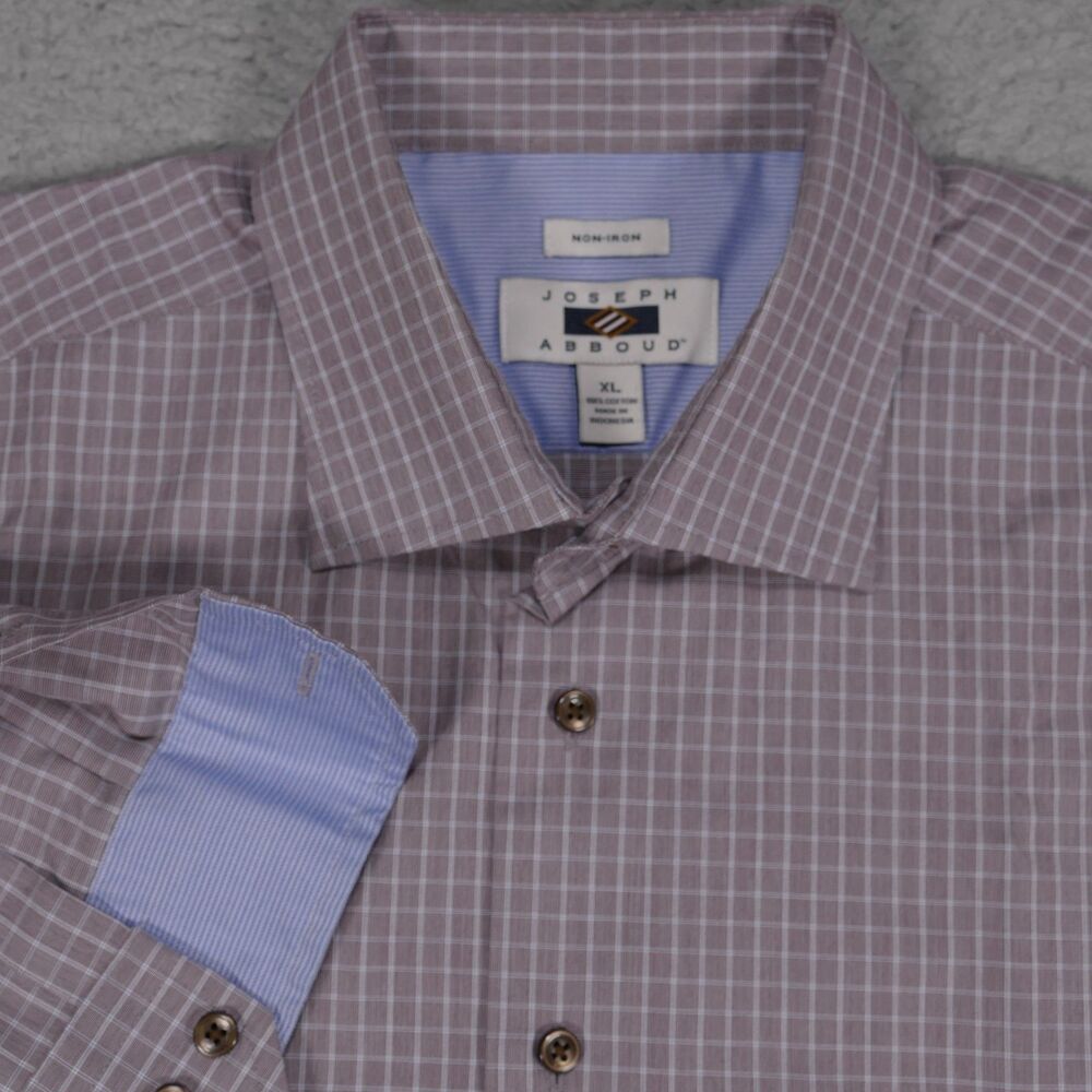 Joseph Abboud Shirt Mens XL Brown Plaid Button Up Long Sleeve
